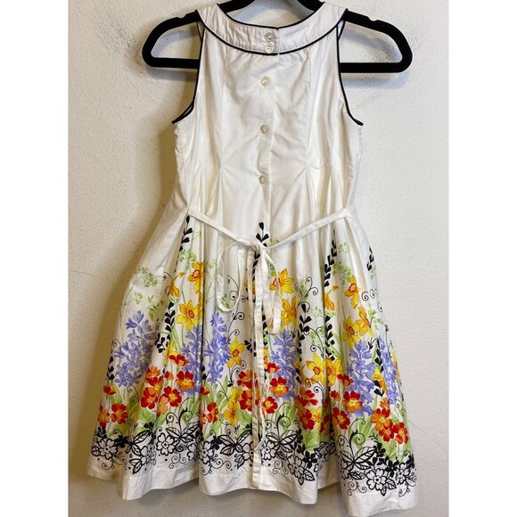POLLY FINDERS Sleeveless Floral White Dress Fit Flare Lined Tulle Slip Size 4 - Picture 3 of 4